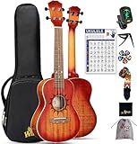 Winzz Concert Ukulele Adults Beginner, 23 Inch Mahogany Ukelele Students Kit with Chord Chart and Capo, Unique Design Gifts