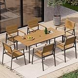 Oasbira Outdoor Dining Set for 6, Outdoor Table and Chairs Set with Umbrella Hole, Patio Dining Sets, 7 Pieces HDPS Outdoor Furniture Sets for Patio, Garden, Backyard (Gray & Teak)