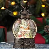 Snow Globe with Village Church Snowman, Light Up Christmas Snow Globes with Music Timer - USB Plug or Battery Operated Glitter Globe Indoor Christmas Decorations