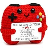 Positive Crochet Controller Gifts for Teen Girls Teen Boys, Gamer Gifts for Men Teenage Boys, Handmade Gamer Game Controller Doll for Kids Son Brother, Emotional Support Positive Crochet Décor