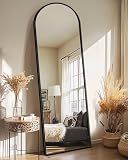 Delma Arched Full Length Mirror with Stand, Black Floor Mirror