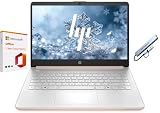 HP 14" Student Business Laptop Computer with 1-Year Office 365, Copilot AI, 640GB Storage (128GB SSD+512GB SD Card), 4GB RAM, Quad-Core Intel Processor, PLUSERA 8-in-1 Hub Included, Win11, Rose Gold