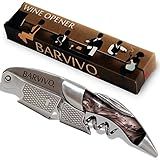 Barvivo Black Resin Wine Opener with Foil Cutter Knife and Cap Remover, Double Hinged Manual Wine Key for Bartenders, Servers, Waiters, Stainless Steel Wine Bottle Opener Corkscrew