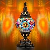 Marrakech Turkish Table Lamp with Bronze Base，Handmade Colorful Moroccan Tiffany Style Mosaic Glass Night Stand Light Fixture Including LED Bulb for Living Room Bedroom Decor (Colorful1)