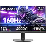SANSUI 24" 1ms 160Hz Gaming Monitor, FHD 1080P Computer Screen, FreeSync Sync, 4000:1 Contrast, 110% sRGB, HDMI & DP Ports, VESA Mount, Cable Included