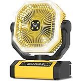 12000mAh Portable Battery Powered Camping Fan with LED & Remote, Strong Airflow, 4 Speeds Battery Operated Fan for Office Desk Outdoor Travel Camping Gym Treadmill,Yellow