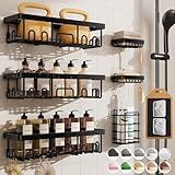 Veken Rustproof & Waterproof Shower Caddy 6-Pack, No Drilling Adhesive Shelves Rack with Soap Holder, Large Capacity Bathroom Organizers and Storage, Wall-Mounted Kitchen & Home Decor