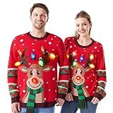 JOYIN Ugly Christmas Sweater Women Men Couples, LED Light Up Ugly Christmas Sweater Kids 2025 Reindeer(Red