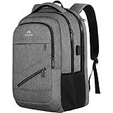 MATEIN Travel Laptop Backpack, 17 Inch Work TSA Approved Carry on Backpack, Large Computer Business Bag for Men Women with USB Port and Trolley Sleeve, College School Rucksack Book Bag, Grey