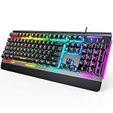 TECKNET Gaming Keyboard, USB Wired Computer Keyboard, 15-Zone RGB Illumination, IP32 Water Resistance, 25 Anti-ghosting Keys, All-Metal Panel (Whisper Quiet Gaming Switch)