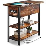 Yoobure End Table with Charging Station, Flip Top Side Table with USB Ports and Outlets, Sofa Couch Table Bedside Table for Living Room Bedroom, Narrow Nightstand with Storage Shelves for Small Space