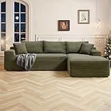 95 Inch Cloud Sectional Couch,Modular Sectional Sofa with Deep Seat,Modern Corduroy Boneless Couches with L-Shape Chaise for Living Room Bedroom,No Assembly Required (Green, Right Facing Chaise)