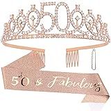 Semato 50th Birthday Decorations for Women Birthday Sash and Crown Kit- 50th Birthday Gifts for Women Party Favors (rose gold)