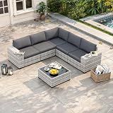 6 Piece Outdoor Wicker Patio Furniture Set Rattan Outdoor Sectional Sofa