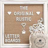 Cappuccino Felt Letter Board Back to School Sign with Rustic Wood White Frame - Farmhouse Letter Board Sign with Stand - Baby Announcement 10x10 Felt Board Changeable Message Board with 350 Letter Set
