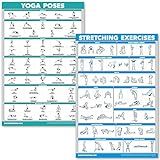 QUICKFIT Yoga Poses and Stretching Exercise Poster Set - Laminated 2 Chart Set - Yoga Positions & Stretching Workouts (18" x 24")