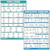 QUICKFIT Yoga Poses and Stretching Exercise Poster Set - Laminated 2 Chart Set - Yoga Positions & Stretching Workouts (18" x 24")