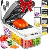 Mueller Vegetable Chopper Mandoline Slicer, Food Veggie Chopper, Cheese Grater, Onion Vegetable Cutter with Container, Dicer, Kitchen Gadgets & Essentials, White Sand/Grey