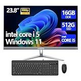 HVLANYN 23.8-Inch Fhd All-in-One Desktop Compute,Core i5, 16GB DDR RAM,512GB PCIe SSD,1920x1080 FHD Display, WiFi, Bluetooth,Mouse and Keyboard Include,with 1-Year Warrant