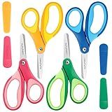 Huhuhero Kids Scissors, 5'' Safety Toddler Scissor Blunt Tip with Cover, Small Craft Cutting Paper Scissors for Child Kid Age 4-7 8 9, Assorted Colors, 4 Pack