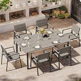 Oasbira Outdoor Dining Set, Patio Table and Chairs Set with Umbrella Hole, 7 Pieces HDPS + Aluminum Patio Dining Furniture Set for Backyard, Garden (Gray)