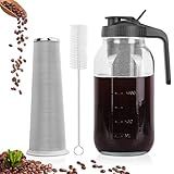 Cold Brew Coffee Maker,64 oz Mason Jar Pitcher with Stainless Steel Filter, Pour Spout Handle Lid, Heavy Duty Glass Airtight & Leak-Proof for Iced Coffee,Tea & Lemonade