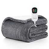 Homemate Heated Blanket Electric Throw - 50"x60" Heating Blanket Throw 1/2/4/6/8 Hours Auto-Off 10 Heat Level Over-Heat Protection Flannel Sherpa Electric ETL Certification
