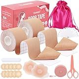 TEAWOO Boob Tape Kit - BoobTape for Breast Lift, 2 Body Tape, 4 PCs Silicone Breast Petals, 20 PCs Satin Nipple Stickers, 36 PCs Double Sided Tape, Boobtape for A-G