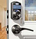 Veise KS01B Keypad Door Lock with 2 Lever Handles Set, Matte Black