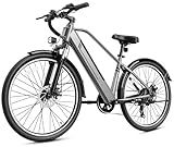 Electric Bike for Adults, 26" Up to 1000W Peak Motor Ebike 45+ Mile Range Brushless City Ebike, 25Mph 7-Speed Commuter E-Bike with Removable 360Wh Battery for Commuting, Outdoor Leisure (Light Grey)