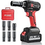 AOBEN 21V Cordless Impact Wrench, 400N.m Max Torque, 3000rpm Speed, 4.0Ah Li-ion Battery, 6Pcs Driver Sockets, Fast Charger, Tool Bag