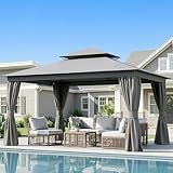 10'x12' Outdoor Gazebo, Heavy Duty Metal Frame Patio Gazebo Canopy with Waterproof Double Roofs, Tent Shelter with UPF50+ Protection, Mosquito Netting and Privacy Screens for Backyard, Garden, Lawn