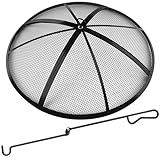 Fire Pit Spark Screen, Fire Pit Screen 24 Inch Round with Handle & Poker, Collapsible Heavy Duty Mesh Fire Pit Cover Fire Pit Lid for Outdoor/Patio/Backyard/RV Camping/Beach