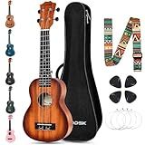 AODSK Soprano Sunburst Ukulele for Beginner 21 Inch Ukelele with Gig Bag Strap Nylon String 4 Picks Holiday Gift