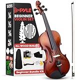 Pyle Full Size Beginner Violin Starter Kit, Violin Starter Package with Travel Case & Bow, Extra Strings, Digital Tuner, Shoulder Rest & Cleaning Cloth for Students, Kids, Adults