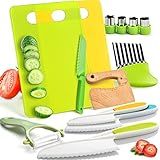 13 Pieces Montessori Kitchen Toys for Toddlers-Kids Cooking Sets Real-Toddler Toys Set for Real Cooking with Plastic Children Safe Knives Crinkle Cutter Kids Cutting Board