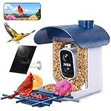 Smart Bird Feeder with Camera Solar Powered : 2K HD Live Video, AI Bi rd Identification ＆ Instant Alerts, 2.4GHz WiFi Solar Camera Bird Feeders for Outdoors - Ideal Gifts for Mom Dad Birdlovers