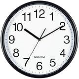 Bernhard Products Black Wall Clock, Large 13-Inch Silent Non Ticking Quartz Battery Operated Round Easy to Read Classroom/Home/School/Office Clock