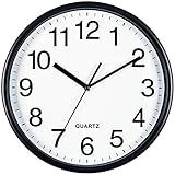 Bernhard Products Black Wall Clock, Large 13-Inch Silent Non Ticking Quartz Battery Operated Round Easy to Read Classroom/Home/School/Office Clock