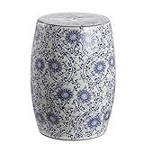 JONATHAN Y TBL1009A Lotus Blossom 17.5" Chinoiserie Ceramic Drum Indoor/Outdoor Garden Stool Bohemian, Coastal, Classic, Cottage, French Country, Traditional, Bathroom, Garden Room, Patio, Blue/White