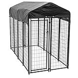 Lucky Dog Outdoor Steel Frame Kennel Playpen Enclosure w/Black Canopy, Uptown Series, 8'x4'x6'