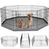 PETIME Foldable Metal Dog Exercise Pen/Pet Puppy Playpen Kennels Yard Fence Indoor/Outdoor 8 Panel 24" W x 24" H with Bottom Pad (with Bottom pad, 8 Panels 24" H)