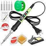 Soldering Iron Kit, 100W LED Digital Solder Gun kits with Ceramic Heater, Adjustable Temperature Welding Tools with Tips, Wick Braid, Stand, Solders Wire, Sponge, Flux Paste