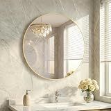 HAPPYMONT 20 Inch Gold Round Bathroom Wall Mirror, Round Mirrors for Wall Decor, Circle Mirror for with HD Shatter-Proof Glass for Entryway, Living Room, Bedroom, Dressing Room, Home Decor