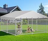 YITAHOME 10'x10' Outdoor Dog Enclosure with Rotating Feeder Bowls, Dog Kennel Outside with Roof, Dog Fence Outdoor for Medium Large Dogs