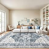 AMADA HOMEFURNISHING 8x10 Washable Area Rug, Low-Profile Large Area Rug with Non-Slip Backing & Durable Edge Binding, Vintage Large Rugs for Living Room, Bedroom, Dinning Room