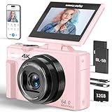 4K Digital Camera for Photography, 64MP Vlogging Camera for YouTube with 3" 180° Flip Screen, 18X Digital Zoom Point and Shoot Camara with 32GB Micro SD Card for Beginner (LP)