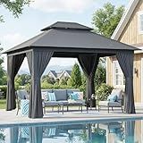 Aoxun Outdoor Gazebo for Patio 10x12, Metal Frame Canopy with Double Roofs, Heavy Duty Party Tent and Shelter with Mosquito Netting and Privacy Screen for Backyard, Lawn, Garden, Deck