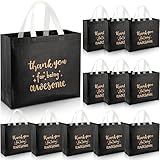 Sanwuta 12 Pcs Teacher Appreciation Week Gift Bag with Handle for Employee Coworker Staff Nurse Graduation Bulk Thank You Reusable 12.2 x 4.7 x 11 in Thank You for Being Awesome Gift Bag(Black)