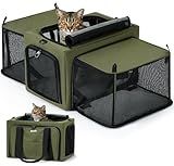 Pecute Cat Carrier Expandable, Dog Carrier with Stable Structure, Breathable Pet Carrier Bag Large Space, Cat Carriers Portable Suitable for Comfortable Travel, Dual Expandable Cat Carrier Bag, Green